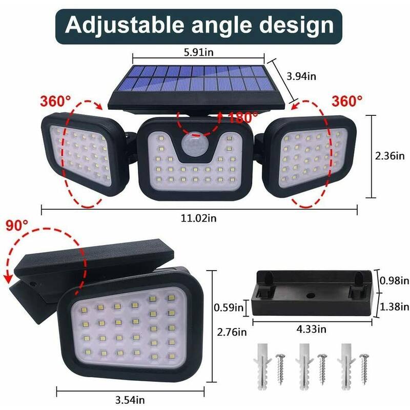 3 Heads 74 LED Solar Security Wall Lights Outdoor Garden Lamp