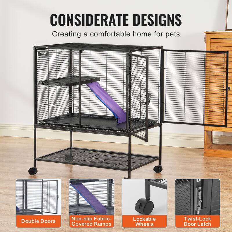 Rolling Metal Ferret Cage Small Animal Cage for Pet Rats, Hamster, Guinea Pig, Chinchilla, Squirrel, Hedgehogs, Bunny