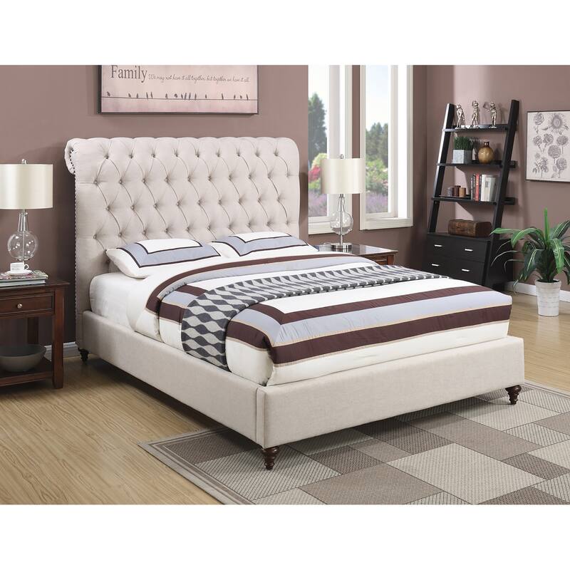 Clemence Tufted Upholstered Bed with Nailhead Trim - Queen