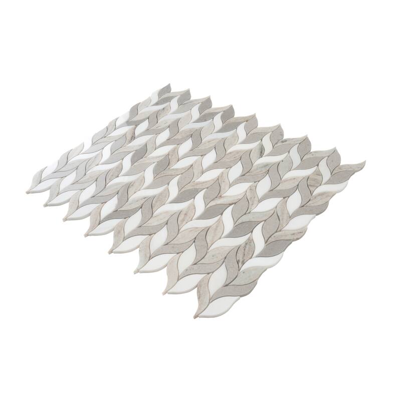 Mirage 10x12 Warm Beige White Marble Mosaic Leaf Wall and Floor Tile (4.07 sq ft/case) - 5 Pack