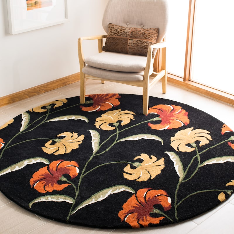 SAFAVIEH Handmade Soho Emilee Botanical N.Z. Wool Rug - 6' Round - Black/Multi