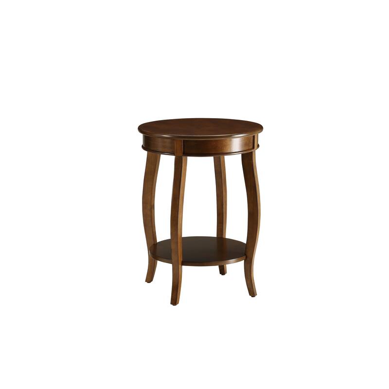 Charming Walnut Finish Accent Table with Open Shelf Storage