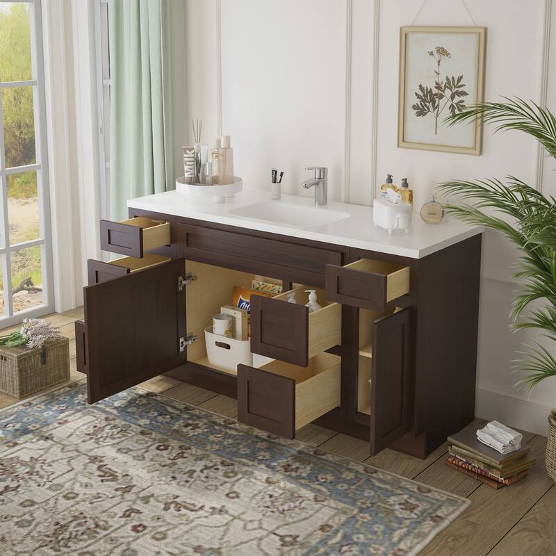 Vanity Art 60" Oak Freestanding Bathroom Vanity Cabinet without Top