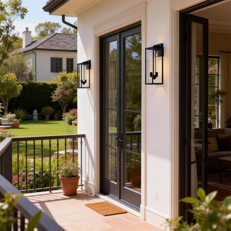 2 Pack Black Outdoor Lighting Wall Sconce with Clear Glass