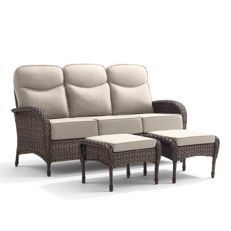 Pocassy Outdoor Wicker Patio Sofa with Swivel Chair Ottoman Sets