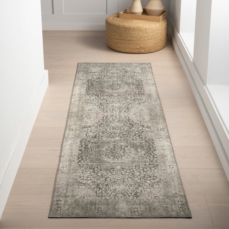 Nuloom Hillstone Collection Traditional Vintage Medallion Area Rug - 2' 8" x 8' - Agnetha Grey - Runner