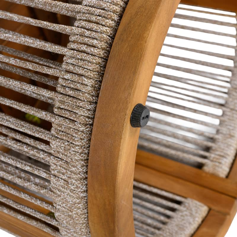 Roomfitters 16.9" Round Acacia Wood Outdoor Side Table, Handwoven Rope Accent Patio End Table, Teak