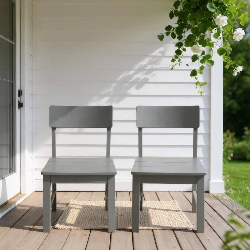 2-Pack HDPE Indoor/Outdoor Dining Chairs, All-Weather Garden & Patio Side Chairs with Modern Backrest - Grey