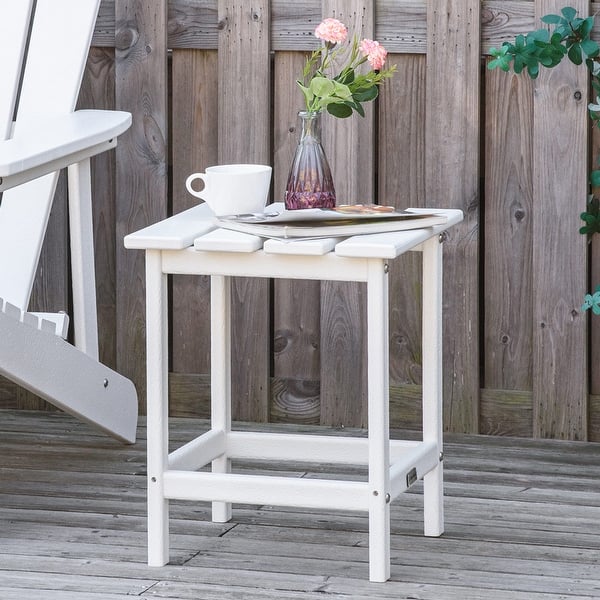 LZRS Adirondack Square Outdoor Side Table With Umbrella Hole, Pool Composite Patio Table,HDPE End Tables For Backyard,Pool, Indoor Companion, Easy Maintenance & Weather Resistant(Teak