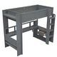 preview thumbnail 18 of 24, Twin/Full Size Gaming Loft Bed with Bulit-in Desk and LED Light, Wooden Loft Bedframe with Storage Shelves, Drawer and USB Ports