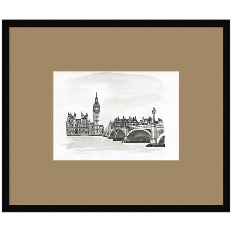 Kate and Laurel Postcard London by Teju Reval Framed Wall Art Print Matted - 25x21