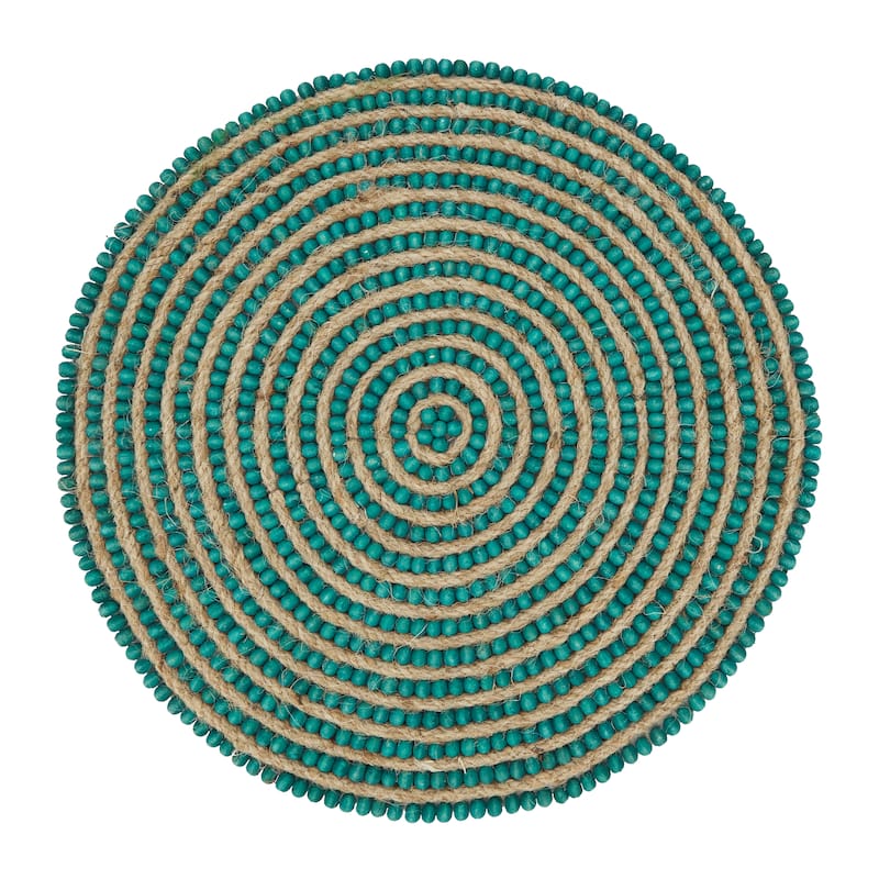 Beaded Spiral Swirl Placemat (Set of 4) - Set of 4 - 14"x14" - Turquoise