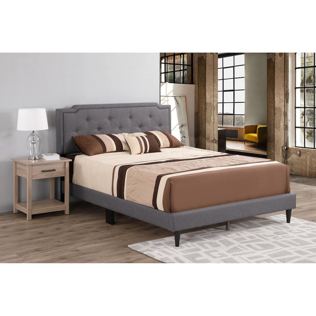 Roomfitters Upholstered Platform Bed Frame with Button Detailed Diamond Pattern Headboard, No Box Spring Needed