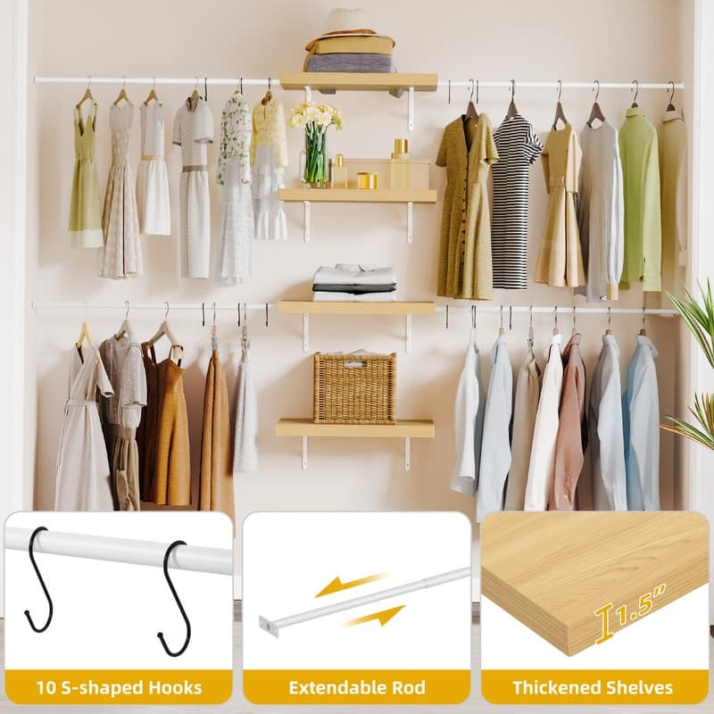Moasis 70.8" - 102.4" W Heavy Duty Closet Organizers with 4-Tier Storage and 10 Hooks