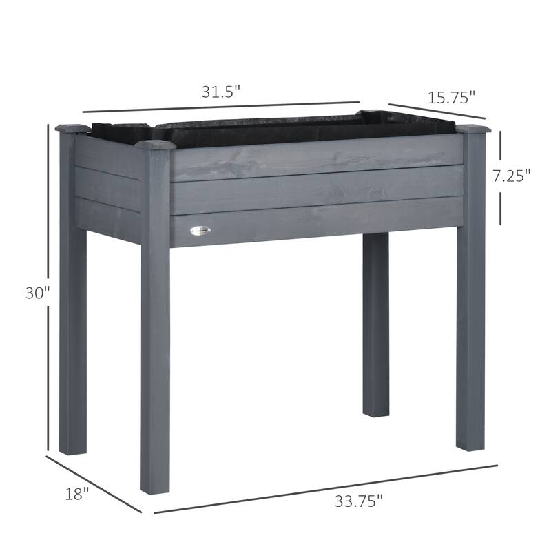 Elevated Wooden Planter Box Self-Draining Planter Box with Bed Liner and Draining Slats for Patio Balcony Backyard
