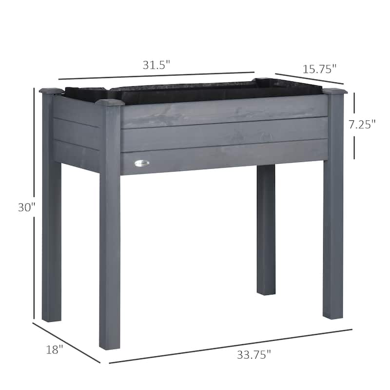 Outsunny Raised Garden Bed with Legs, 34" x 18" x 30", Elevated Wooden Planter Box, Self-Draining with Bed Liner