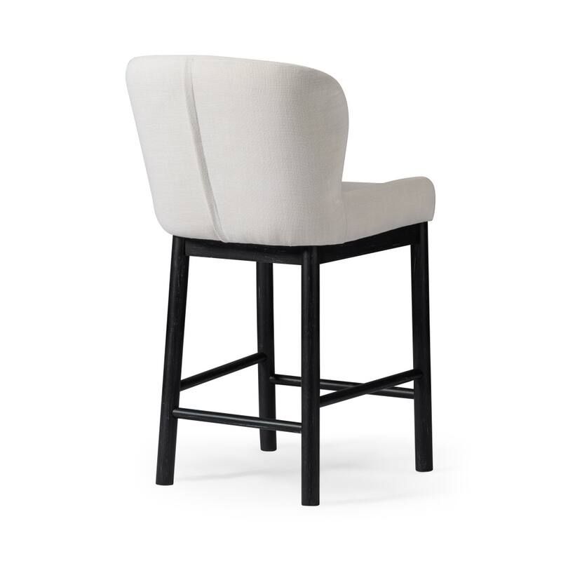 HomeRoots 26" White and Black Fabric and Solid Wood Counter Height Bar Chair