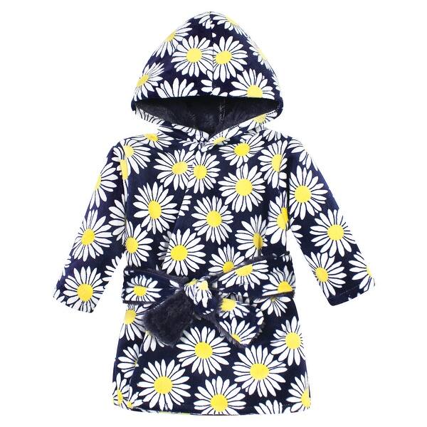 slide 1 of 1, Hudson Baby Infant Girl Mink with Faux Fur Lining Pool and Beach Robe Cover-ups, Navy Daisy 0-6 Months - Navy Daisy