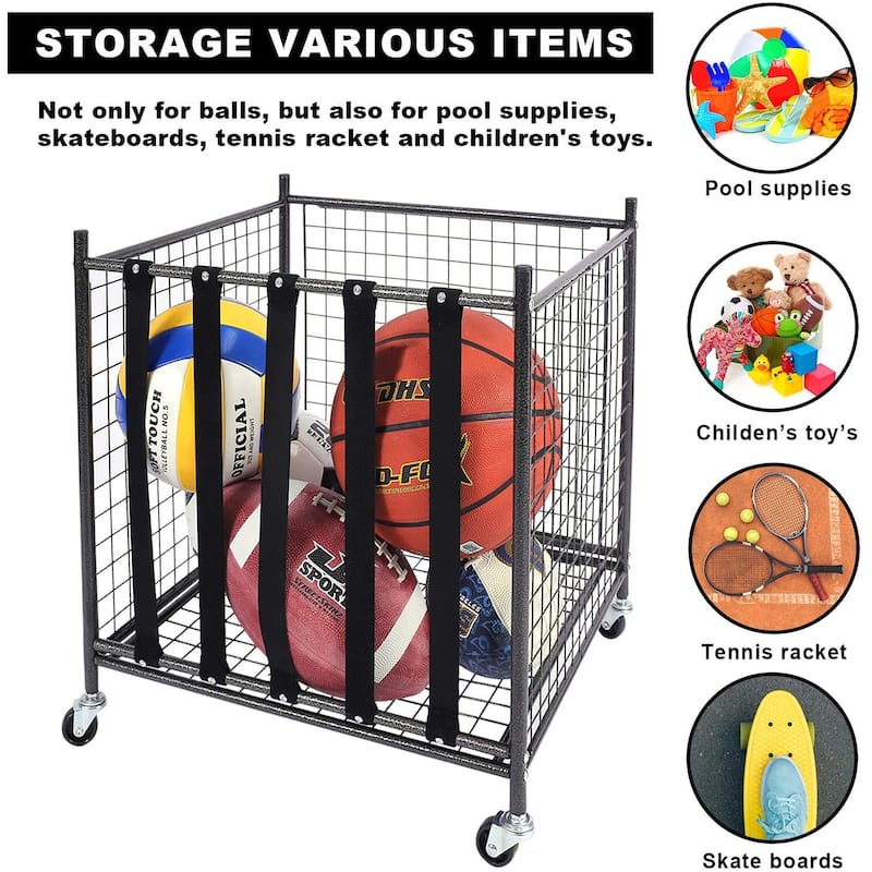 Rolling Sports Ball Storage Cart,2 Pack,Black - 19.7"L x 18.9"W x 42.5"H