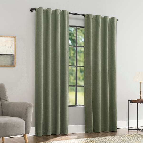 slide 2 of 33, Sun Zero Treviso Linen Blend Magnetic Closure Total Blackout Back Tab 1-Piece Curtain Panel, Single Panel 40" x 84" - Moss Green