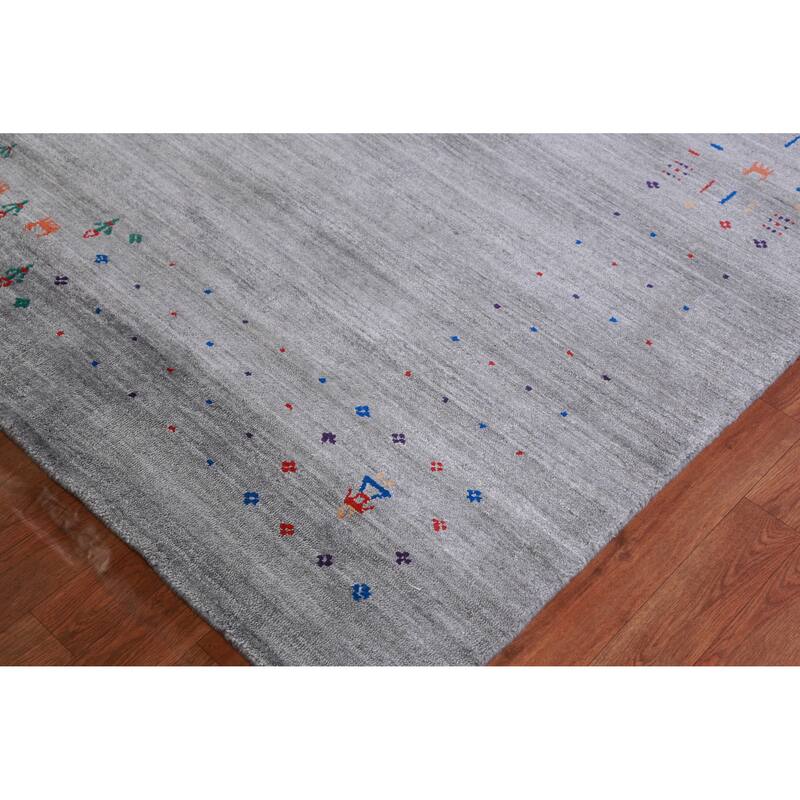 Hand Knotted Oriental 100% Wool Carpet Tribal Tribal Greys & Charcoal Gabbeh Area Rug - 12' 2'' X 9' 2''