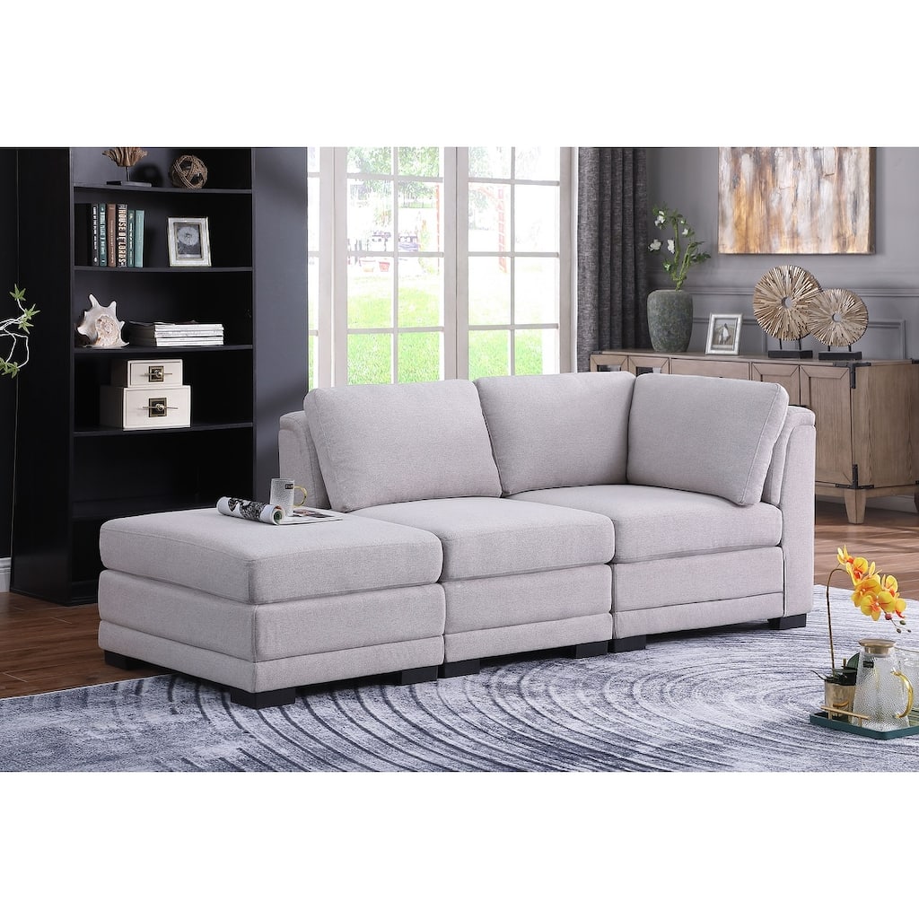 Upholstered Reversible Modular Sofa with Ottoman in Light Gray