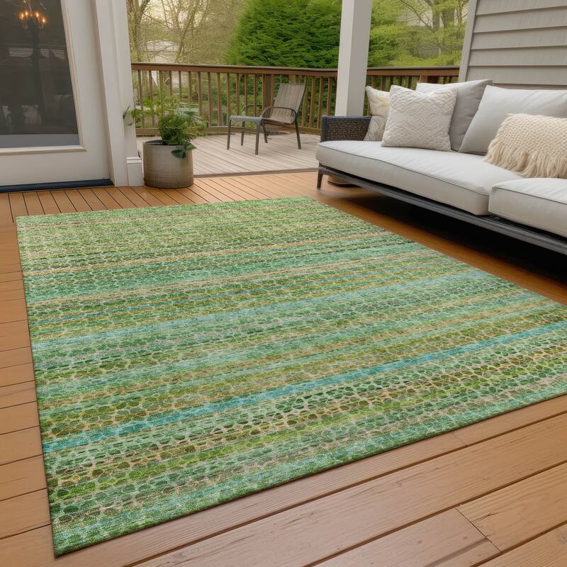 Machine Washable Indoor/Outdoor Transitional Striped Chantille Rug - Teal - 10' x 14'