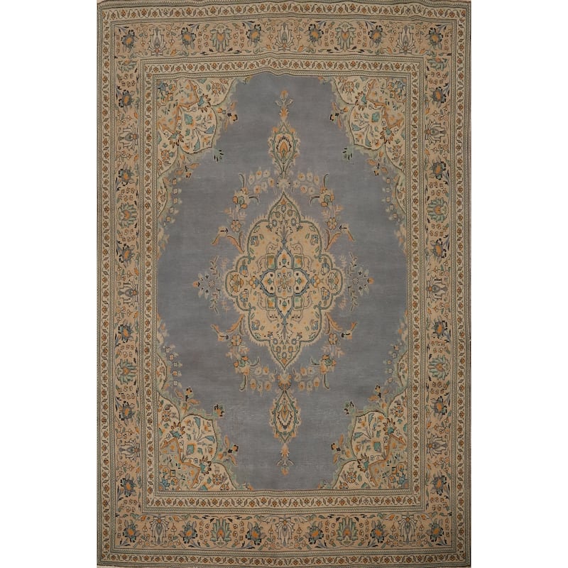 Hand Knotted Oriental 100% Wool Carpet Traditional Medallion Greys & Charcoal Tabriz Area Rug - 10' 6'' X 8' 0''