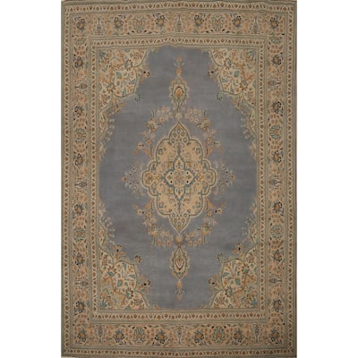 Hand Knotted Oriental 100% Wool Carpet Traditional Medallion Greys & Charcoal Tabriz Area Rug - 10' 6'' X 8' 0''