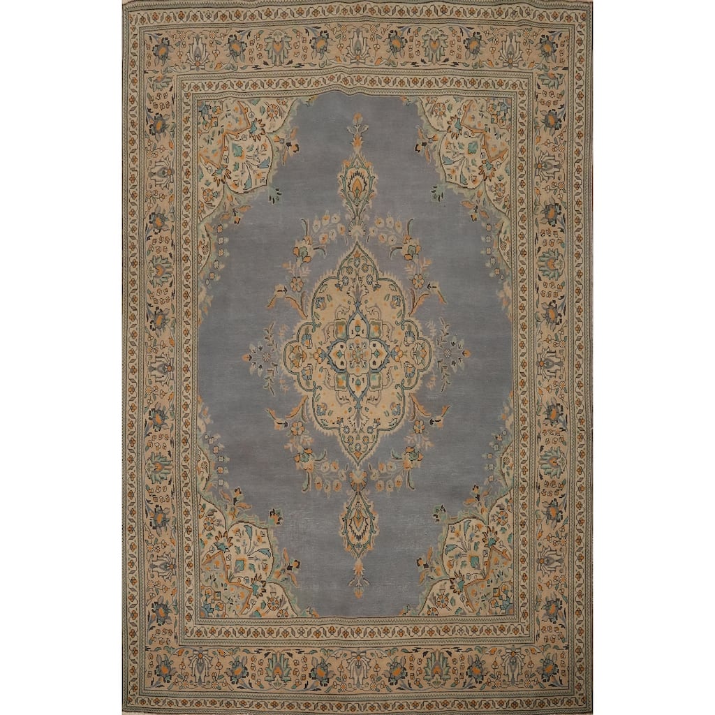 Hand Knotted Oriental 100% Wool Carpet Traditional Medallion Greys & Charcoal Tabriz Area Rug - 10' 6'' X 8' 0''