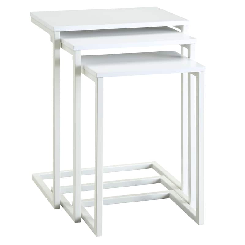 Set of 3 White Nesting Tables with Mango Wood Top 23.5"