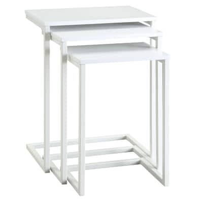 Set of 3 White Nesting Tables with Mango Wood Top 23.5"