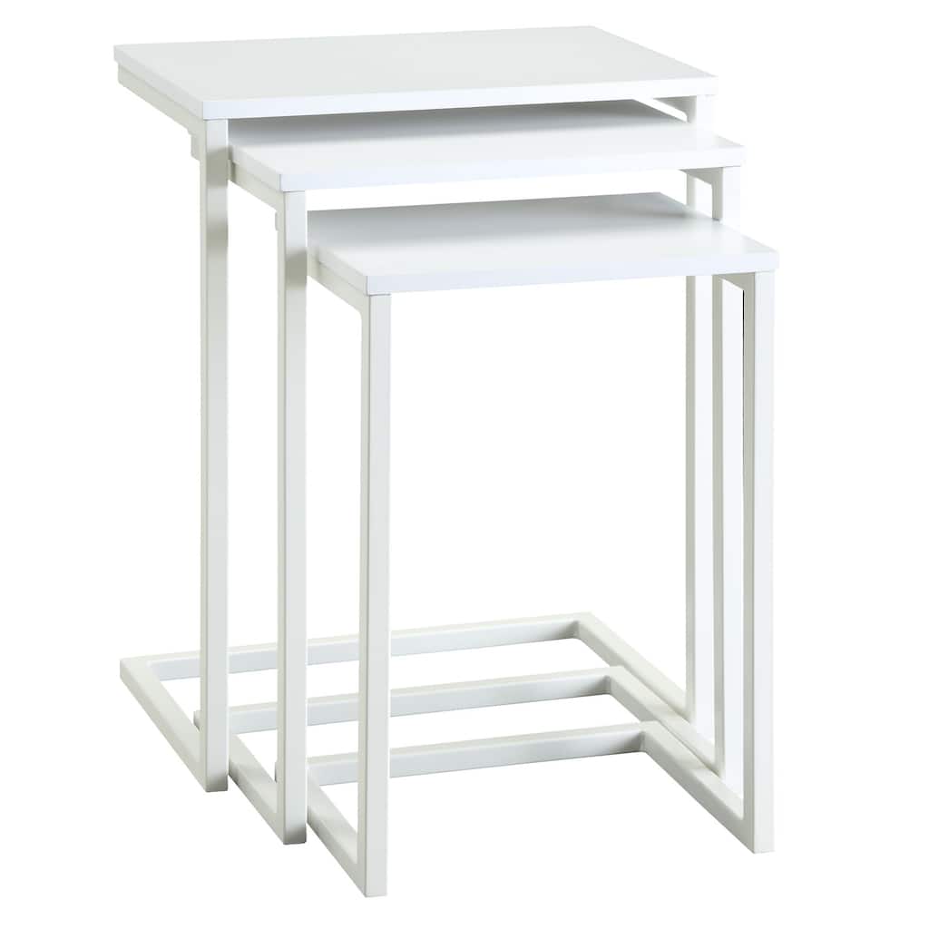 Set of 3 White Nesting Tables with Mango Wood Top 23.5"