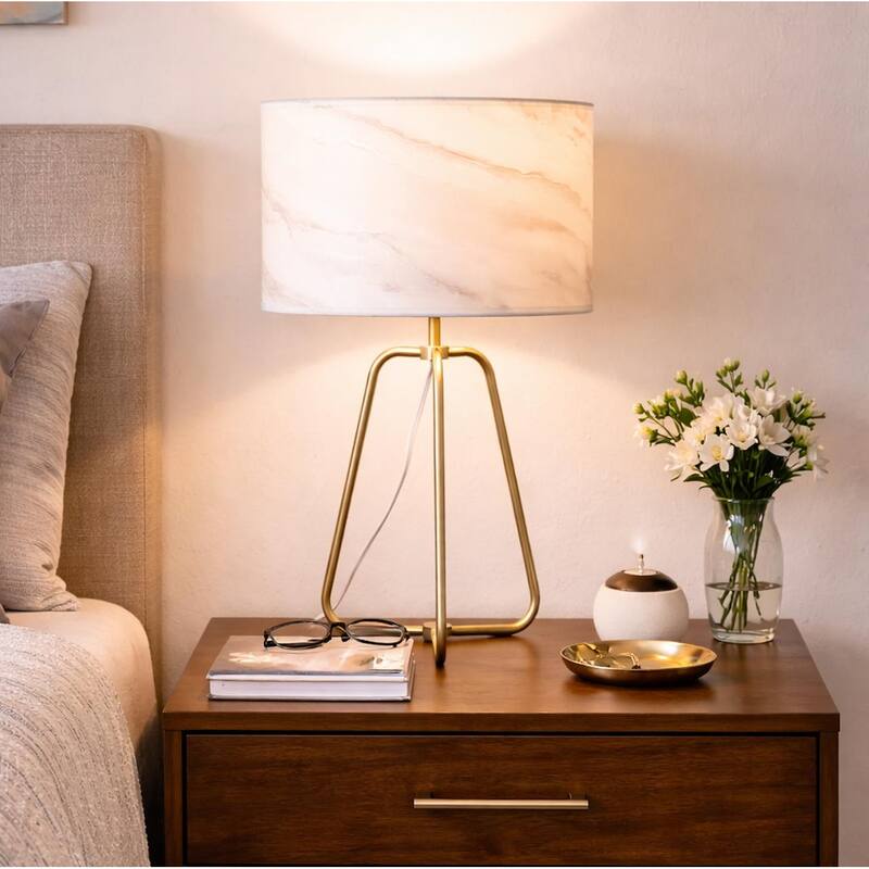 Cardin Marble Shade Table Lamp with Antique Brass Base - Bronze