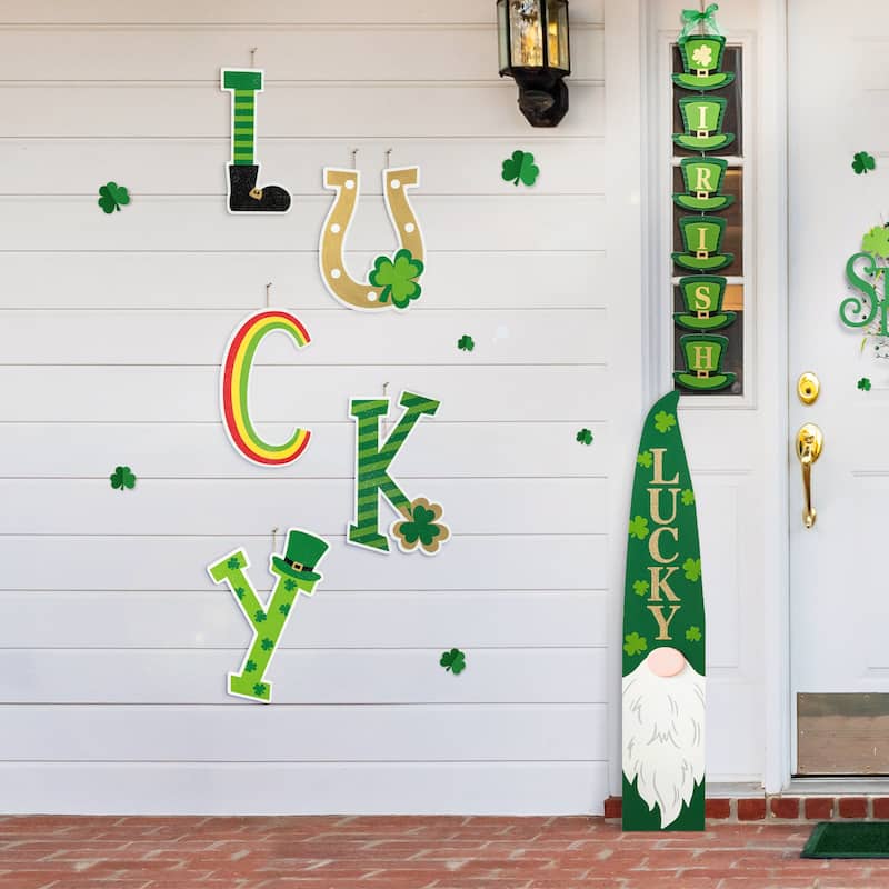 Glitzhome St. Patrick's Metal LUCKY Leprechaun Yard Stakes or Wall Sign