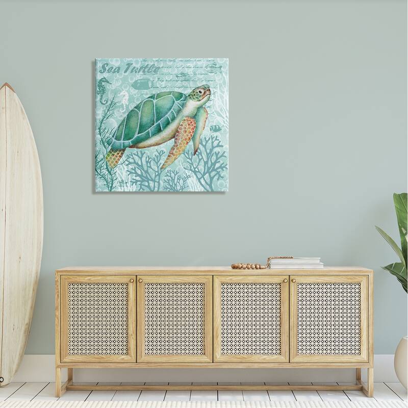 Stupell Sea Turtle Detailed Coral Silhouettes Fancy Script Canvas Wall Art, Design by Emma Leach