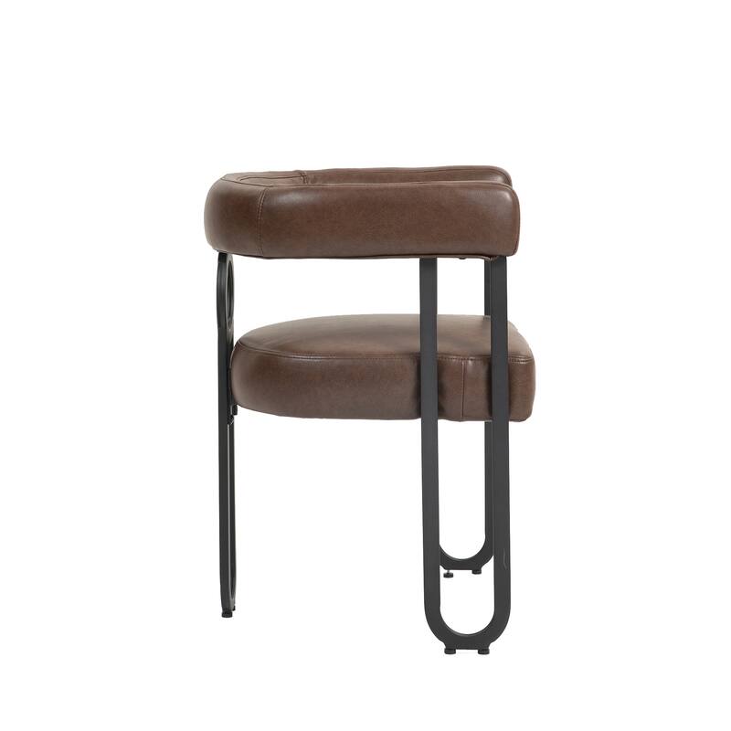 Dark Brown PU Upholstered Accent Chair Dining Chair Barrel Side Chairs Kitchen Armchair for Living Room Dressing Room Set of 3