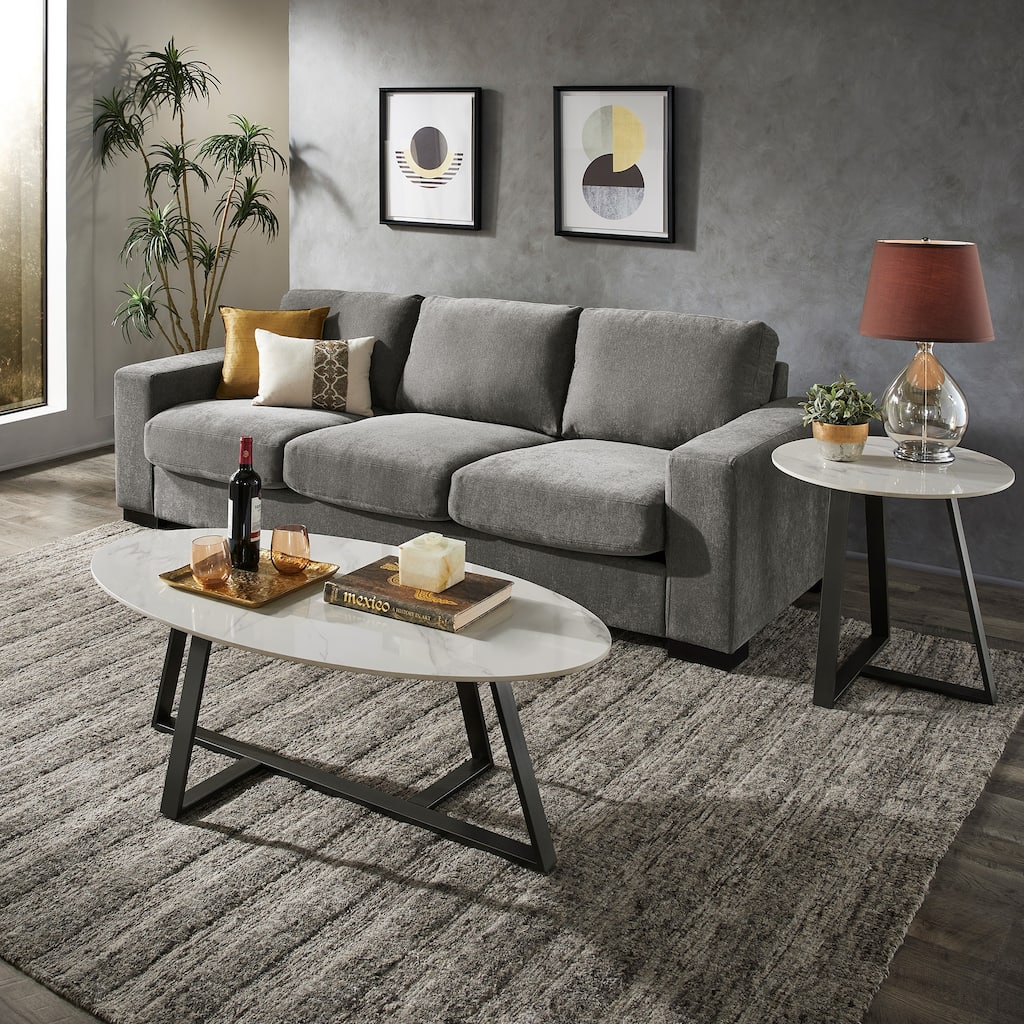 Jurmala Glossy Sintered Stone with Grey Metal Base Tables by iNSPIRE Q Modern