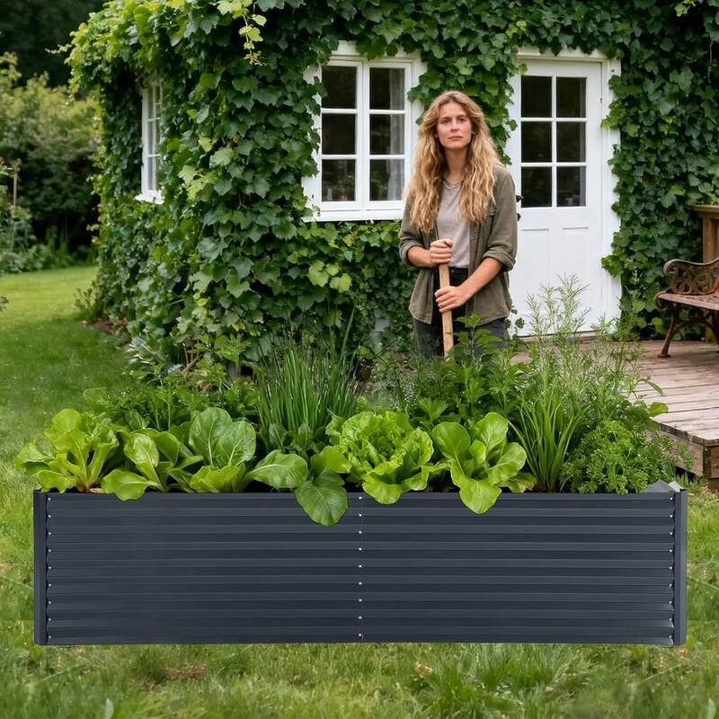 8x4x2 ft Galvanized Raised Garden Bed, Steel Planter Boxes with Zippered Cover Doors
