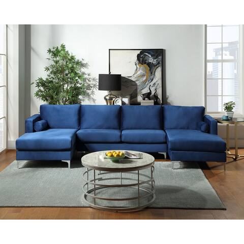 Sectional Sofa with Two Pillows, U-Shape Upholstered Couch with Modern Elegant Velvet for Living Room Apartment