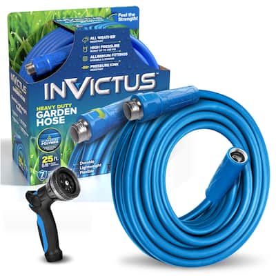 Invictus Heavy Duty Garden Hose with 10-Function Spray Nozzle - Lightweight, Kink-Free, 400 PSI High Pressure Hose