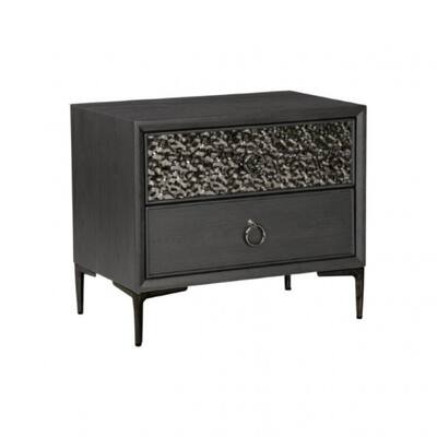 Kaira Nightstand, 2 USB Ports, Textured Metal Accents, Espresso Brown