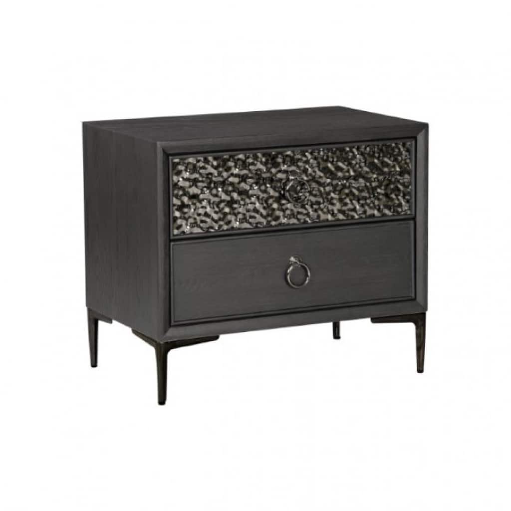 Kaira Nightstand, 2 USB Ports, Textured Metal Accents, Espresso Brown