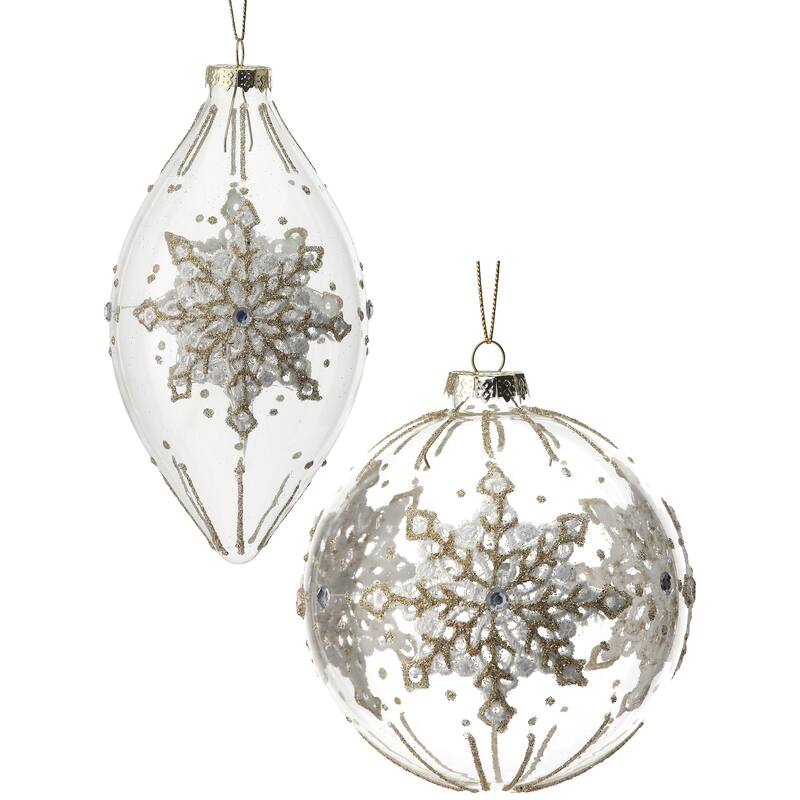 4-6" Glass Lace Snowflake Ball Finial Ornament Set of 6
