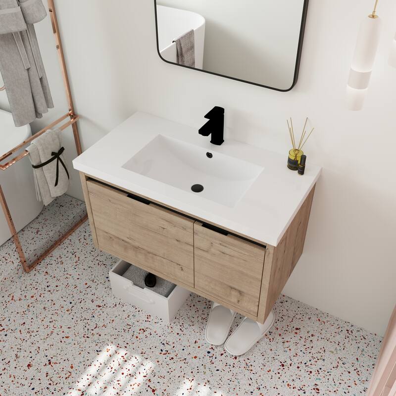 Beingnext 24"/30"/48" Bathroom Vanity with Sink, Floating Bathroom Vanity With Soft Close Door