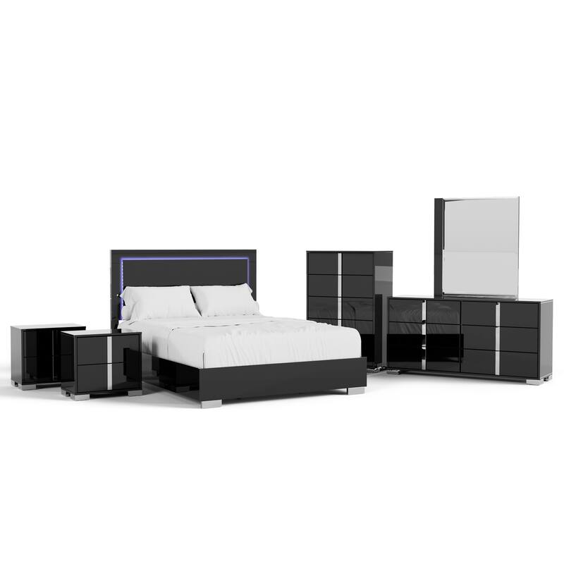 Furniture of America Erina Modern Glossy 6-Piece Panel Bedroom Set