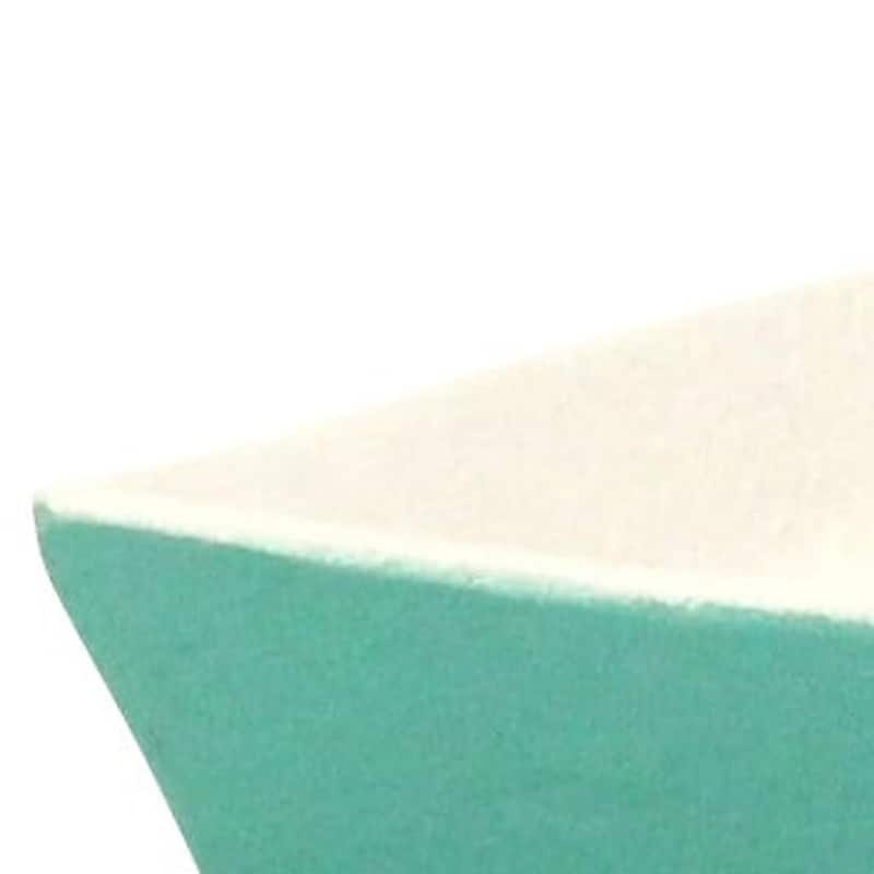 HomeRoots 10" Aqua And White Cast Iron Oval Boat Shaped Tray - 9.75 in. x 1.25 in. x 4.25 in.