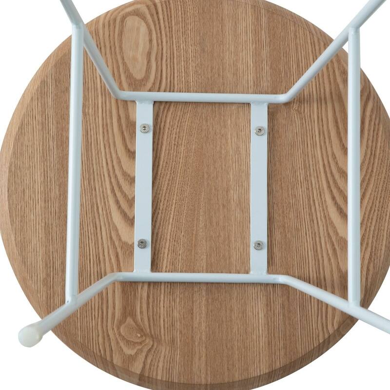 Rossmore Round Side Table MDF Wood Tabletop and White Stainless Steel Frame Accent End Tables