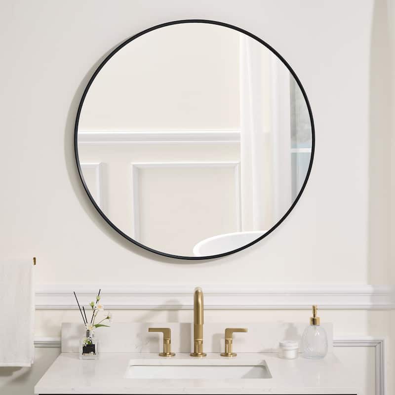 Bathroom Round Anodized Aluminum Framed Wall Vanity Mirror,Matte Black