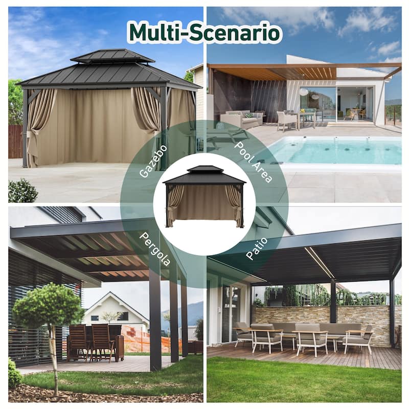 Gazebo Curtain Replacement Universal 4-Panel Sidewalls 11' x 13', Outdoor Gazebo Privacy Curtains with Zipper (Curtain Only)